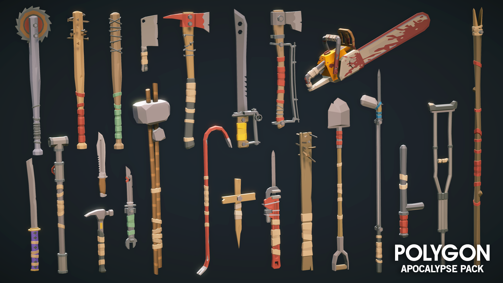 Apocalypse Pack 3D low poly wasteland accessory and crafting tool assets for game development