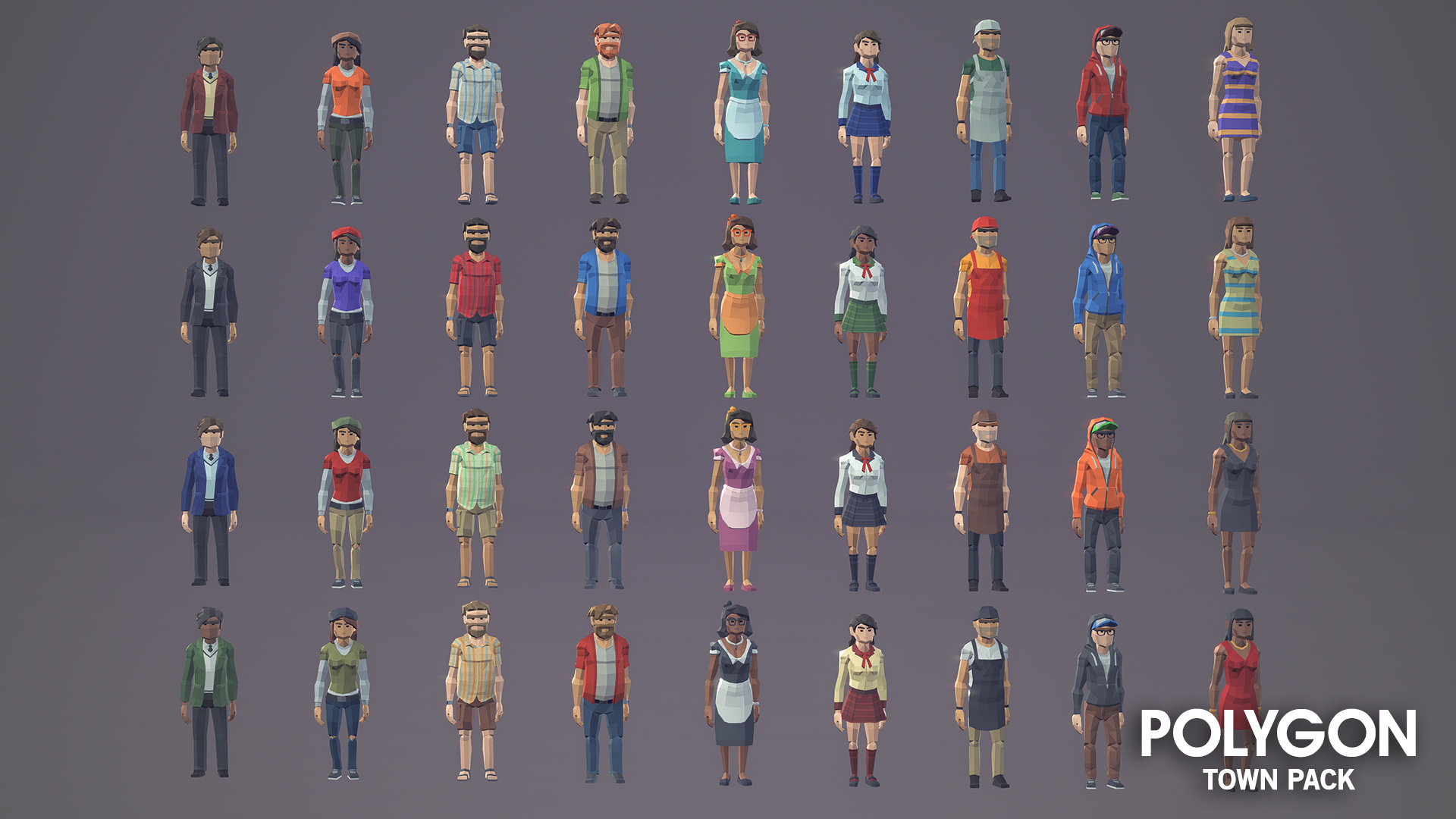 Examples of male and female town residents from the Polygon Town Pack