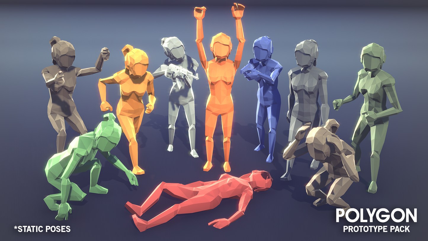 Static poses of human polygon prototypes