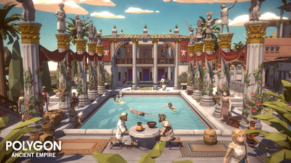 Ancient empire low poly bath house environment and props
