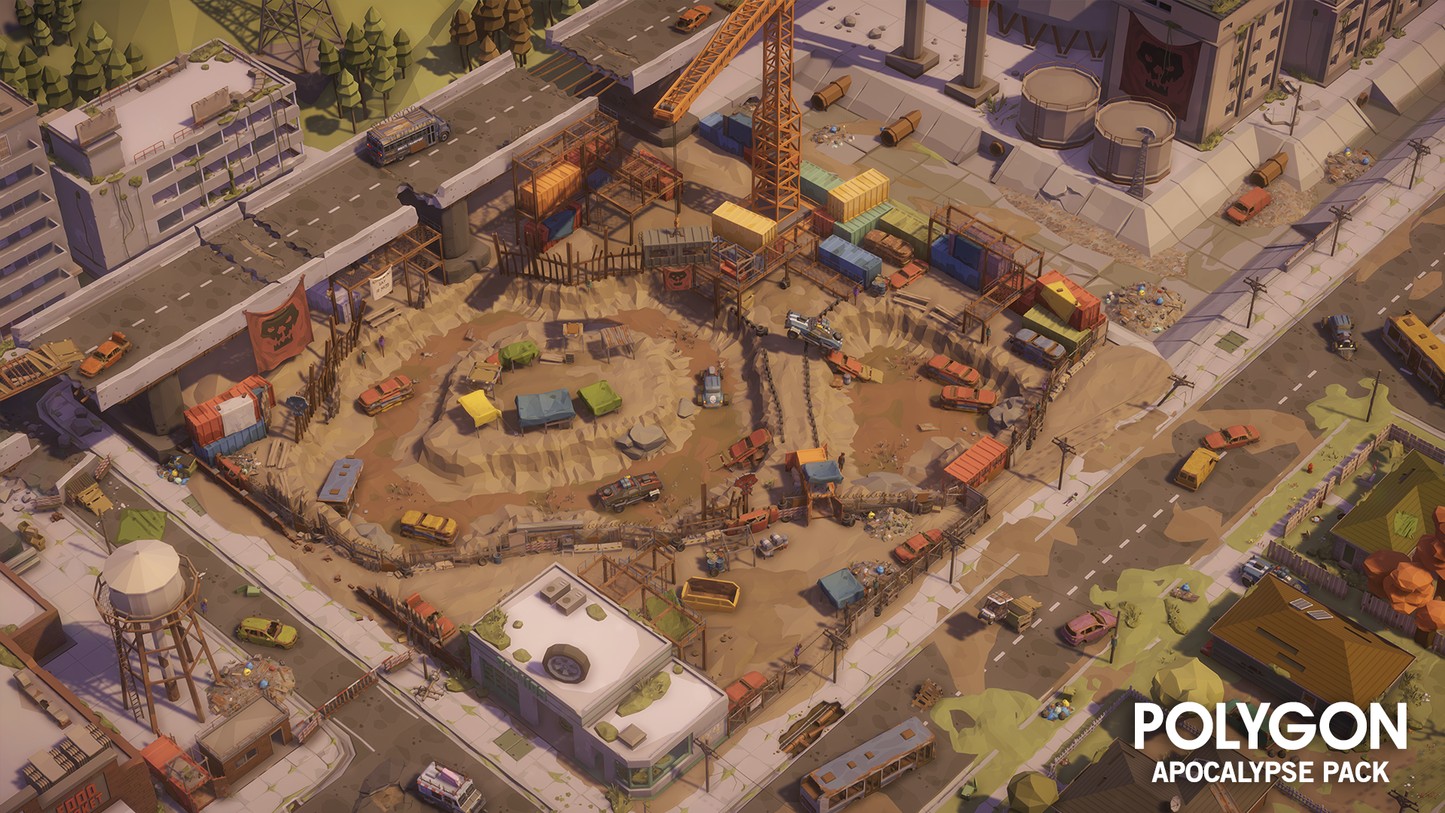 Aerial view of an empty construction site for developing apocalypse themed games