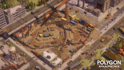 Aerial view of an empty construction site for developing apocalypse themed games