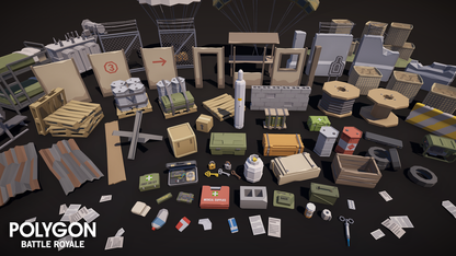 Low-poly battle royale equipment and props
