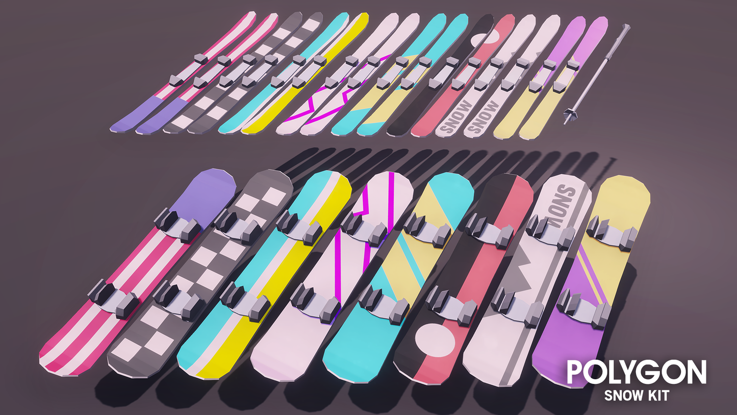 Ski and snowboard assets from the Polygon Snow Kit Pack