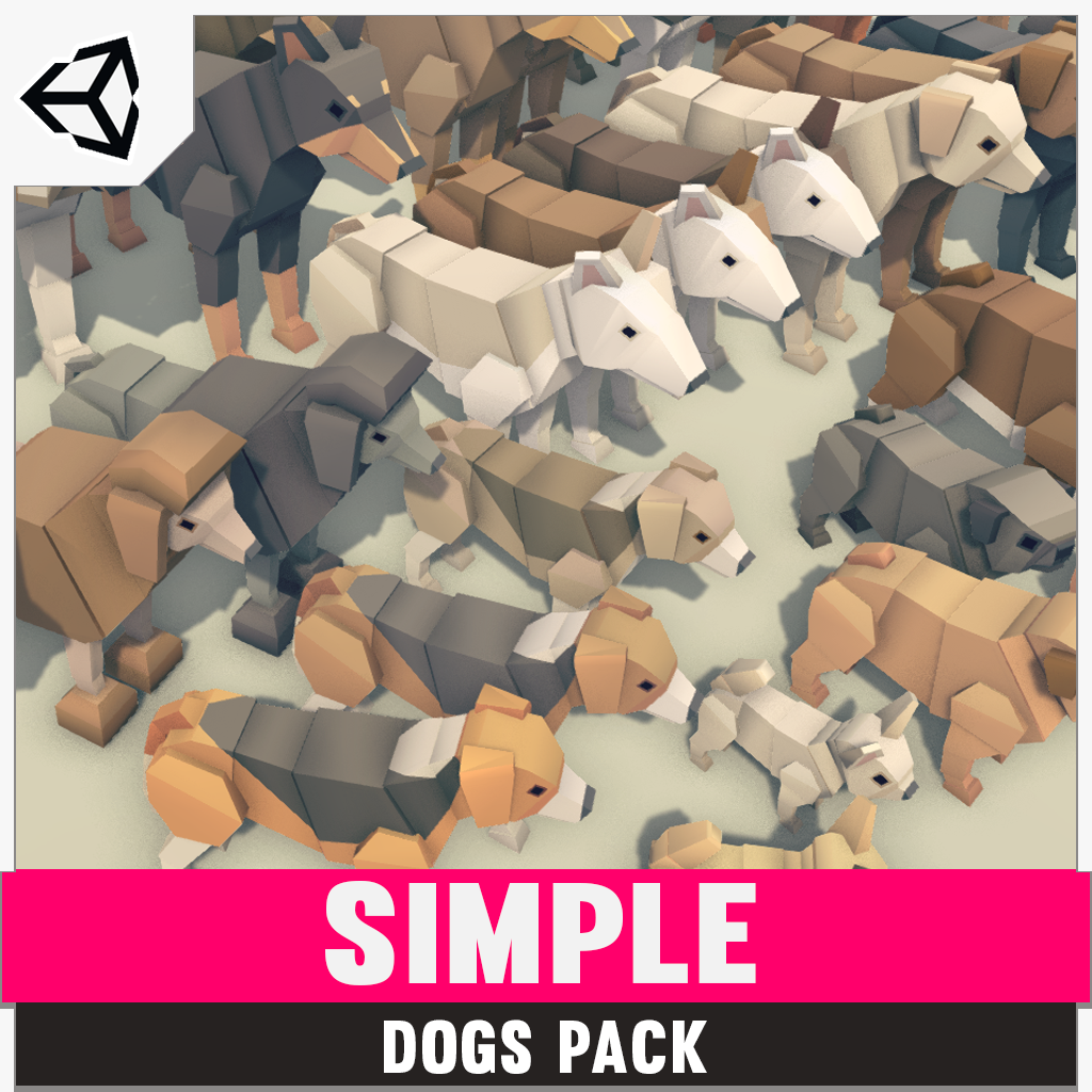 Simple Dogs Cartoon Animals pack for Unity 3D low poly asset game development