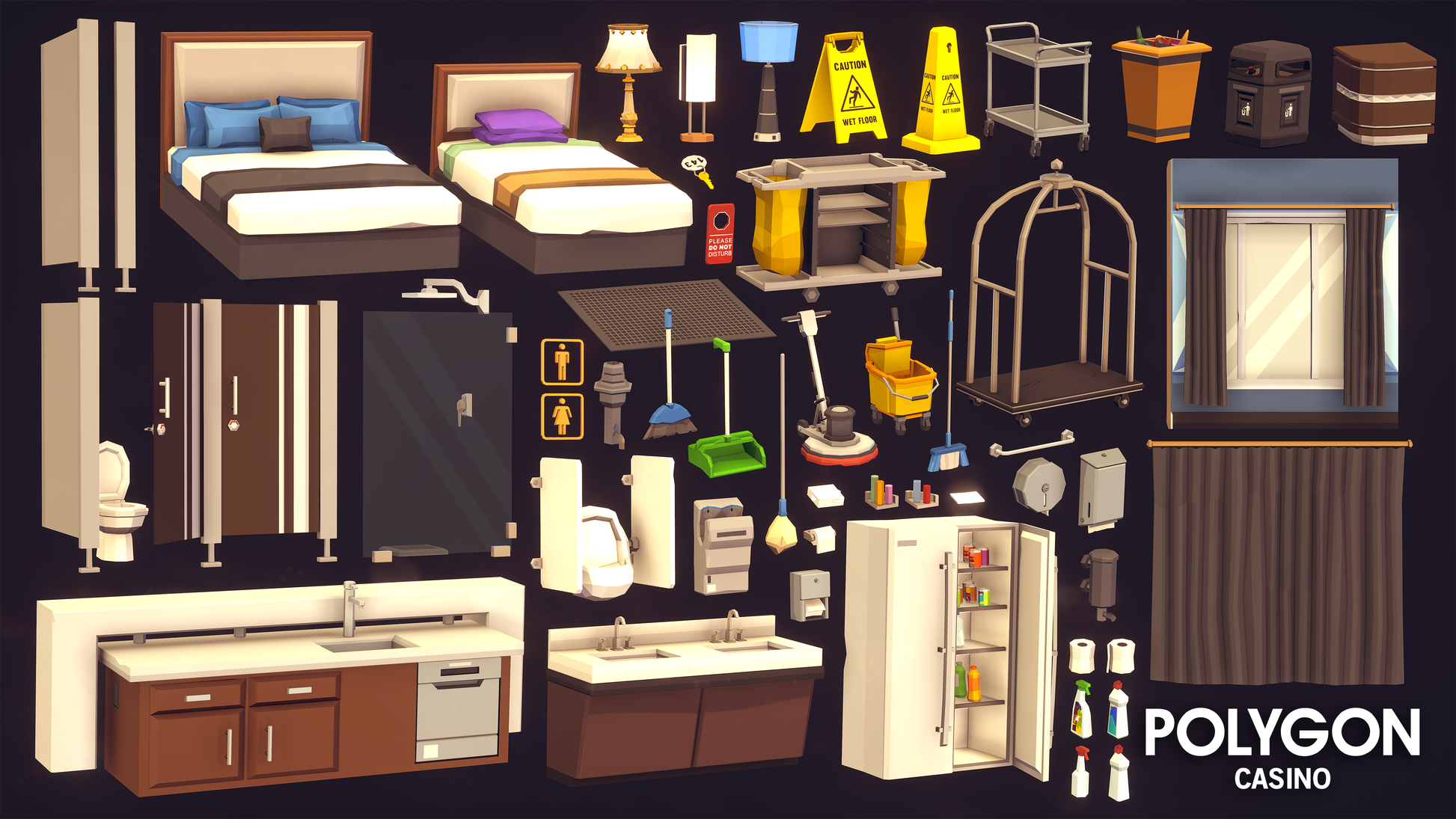 POLYGON Casino 3D asset pack including props and environments to build a hotel apartment for guests