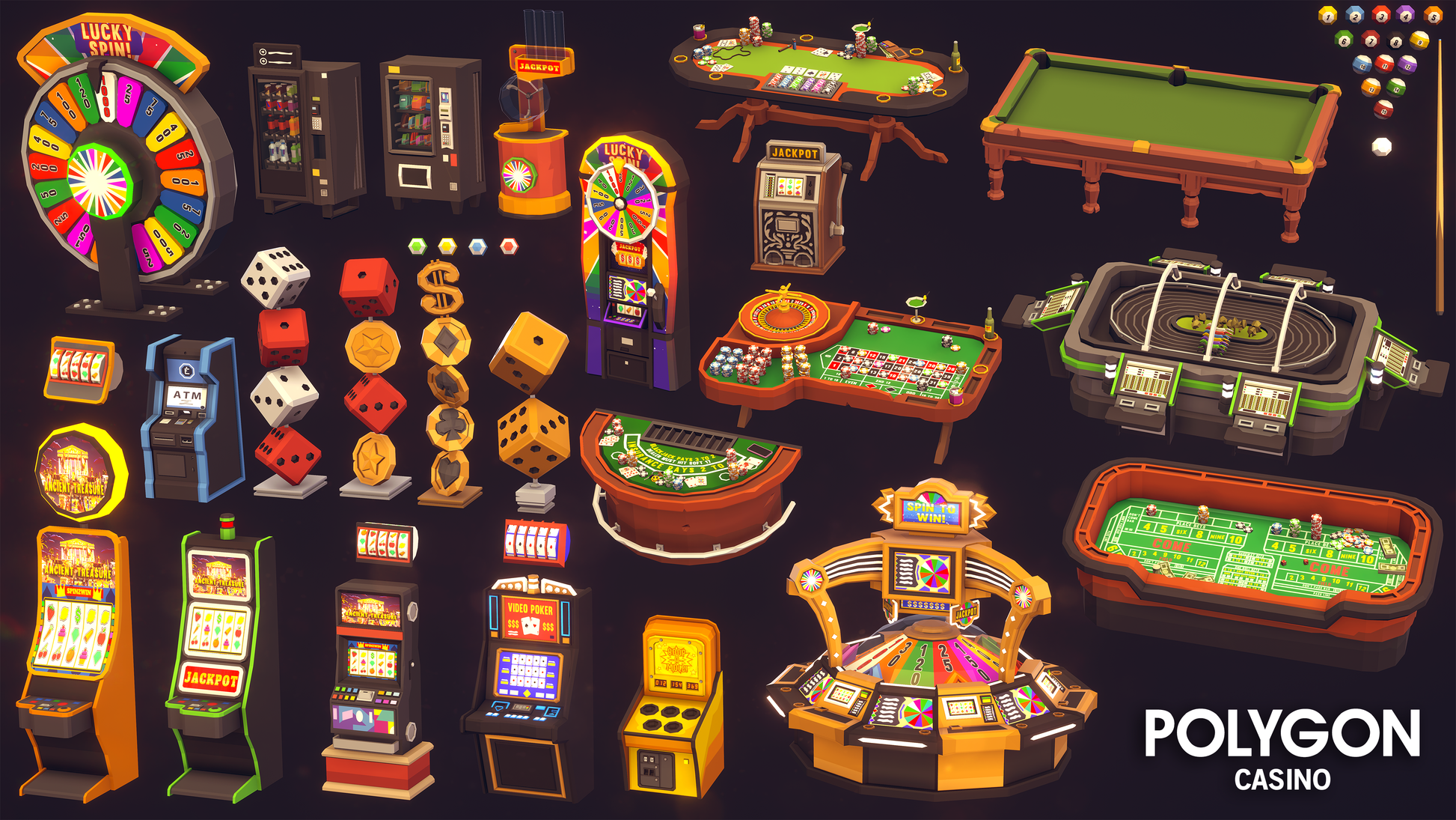 POLYGON Casino 3D asset pack for Unity and Unreal Engine game development