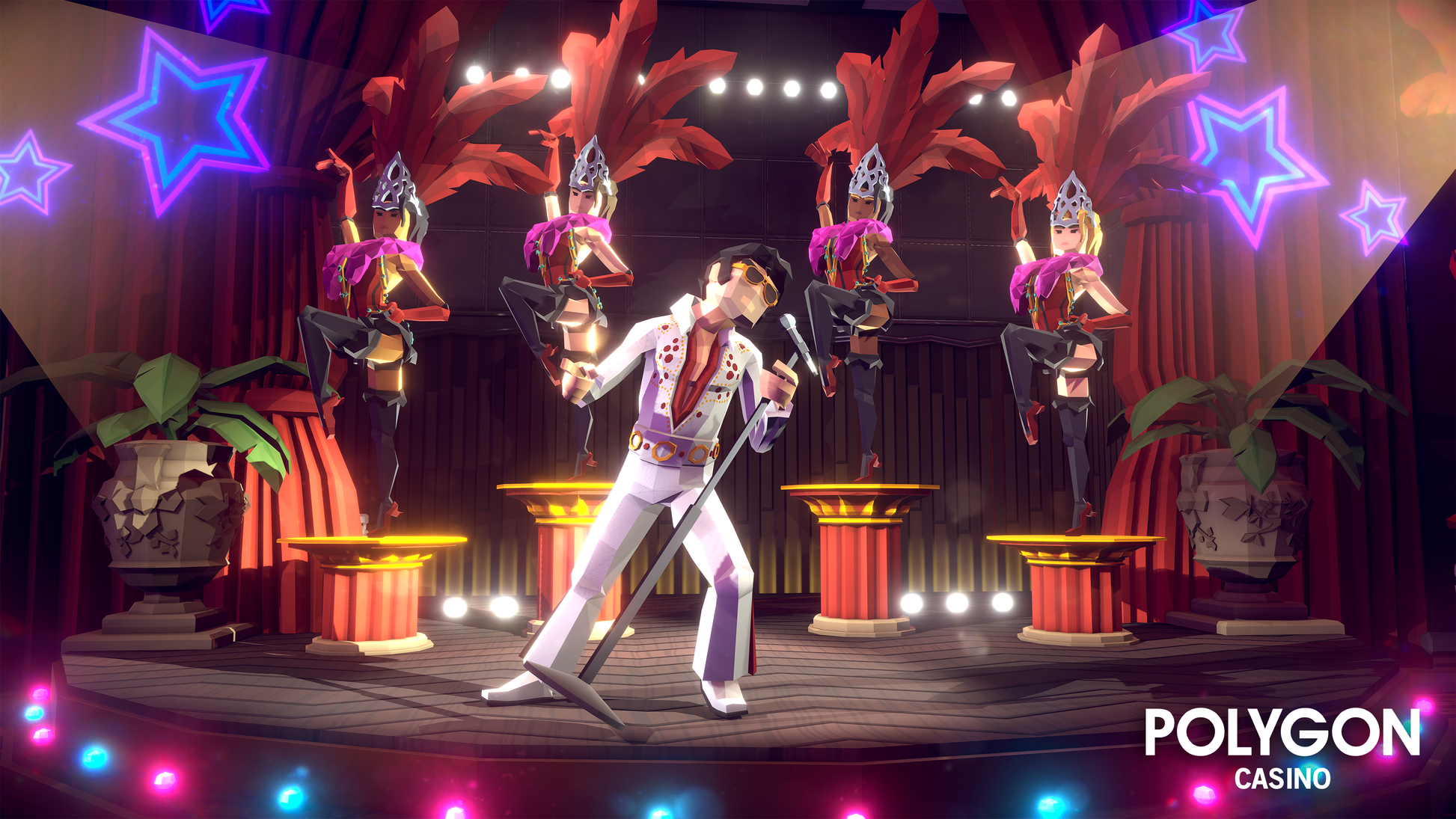 Low poly elvis presley singing in a casino show