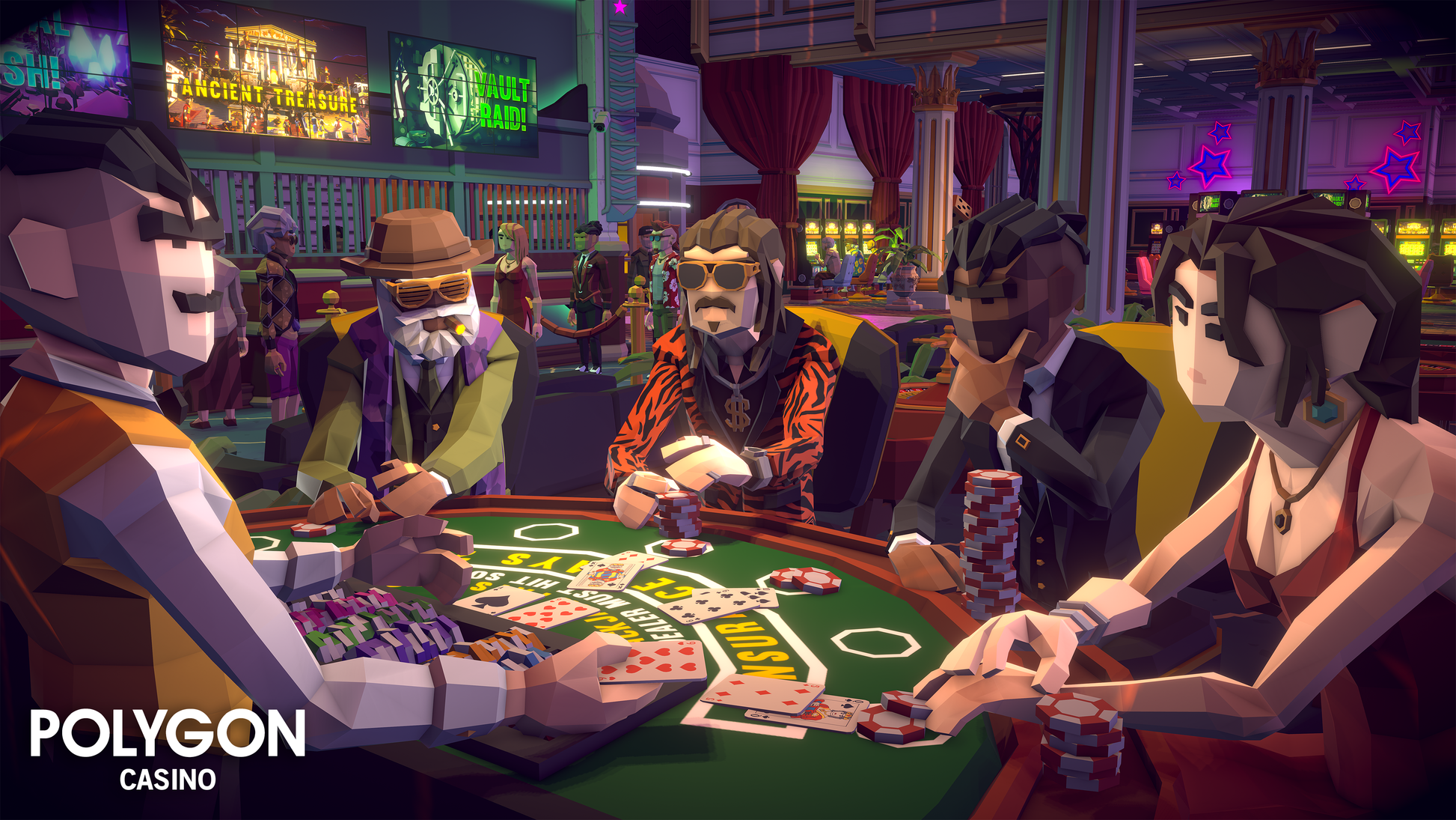 Low poly characters gambling in a casino
