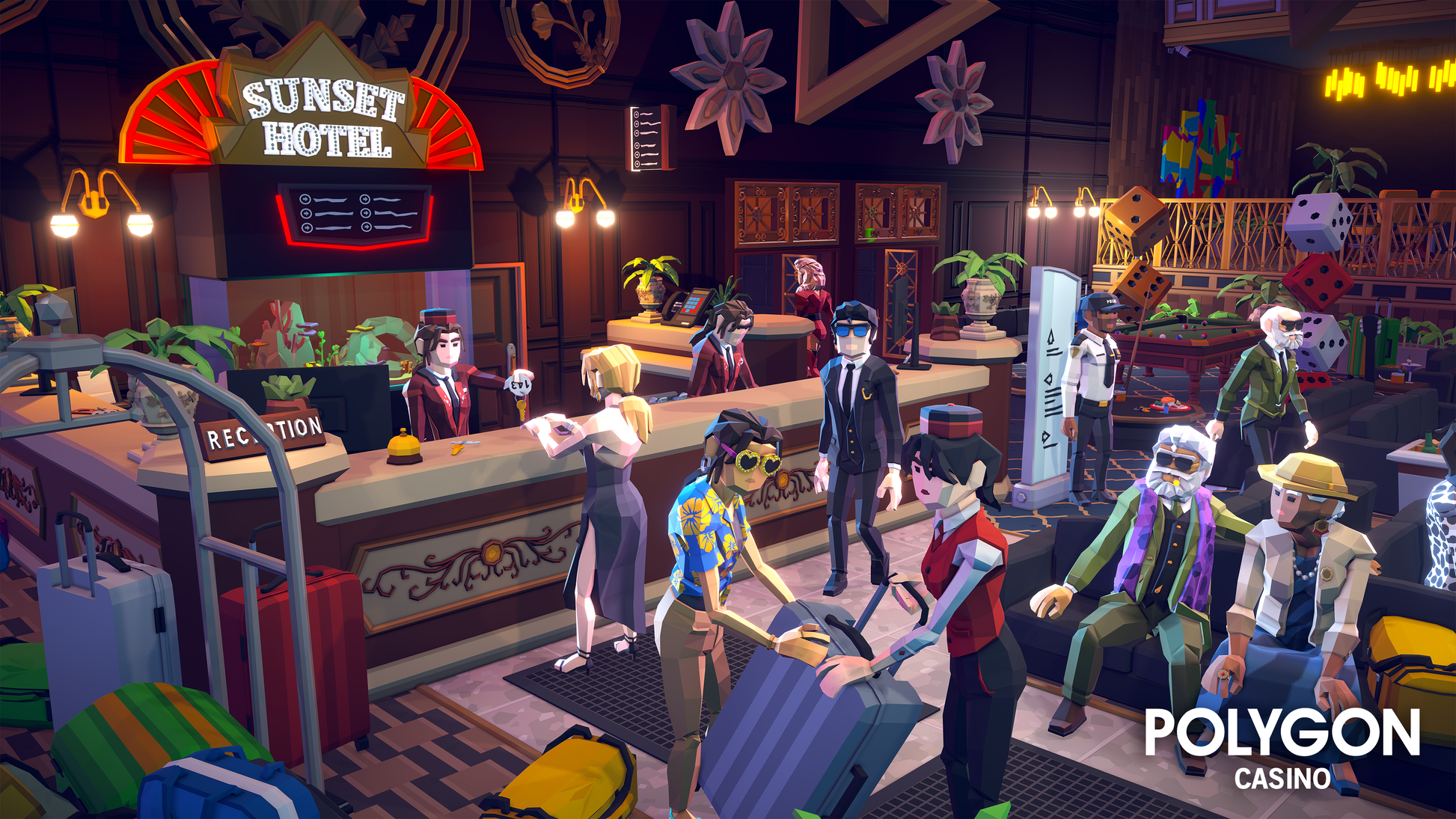 Low pol yhotel check in area at a casino