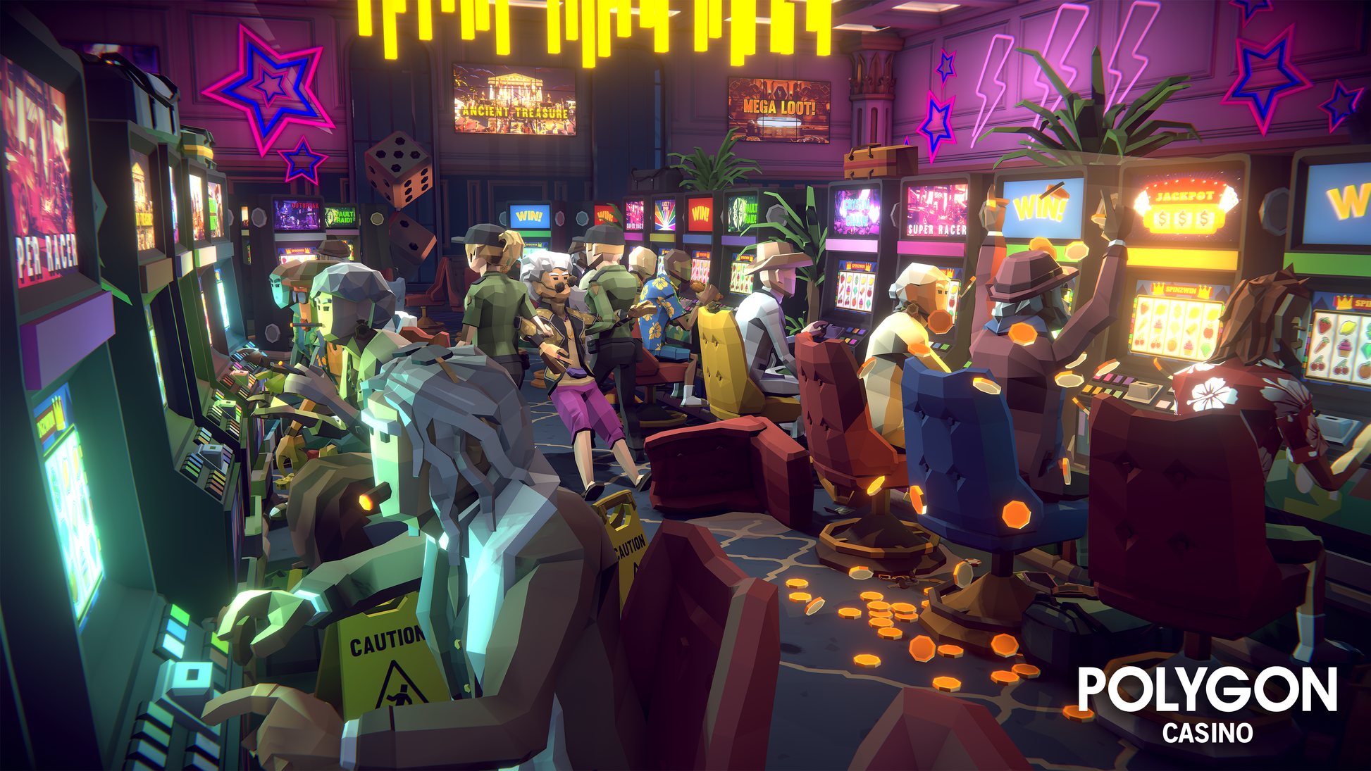 Low poly slot machines and characters