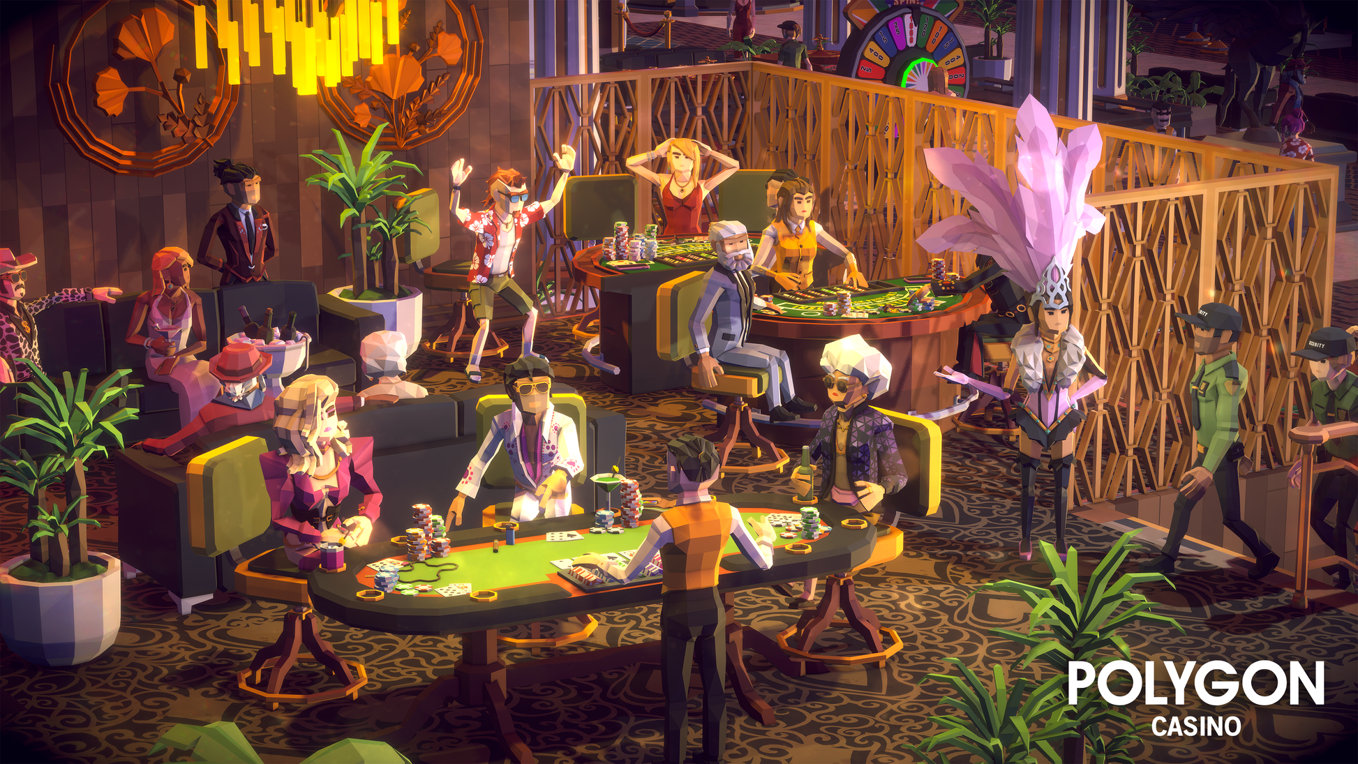 Low poly gambling floor assets and casino staff characters