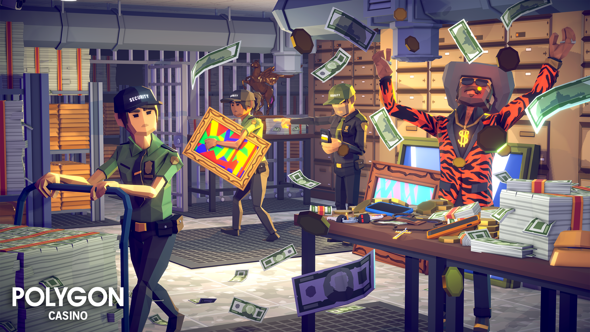 Low poly casino bank character assets