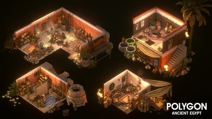 Four Egyptian modular room assets