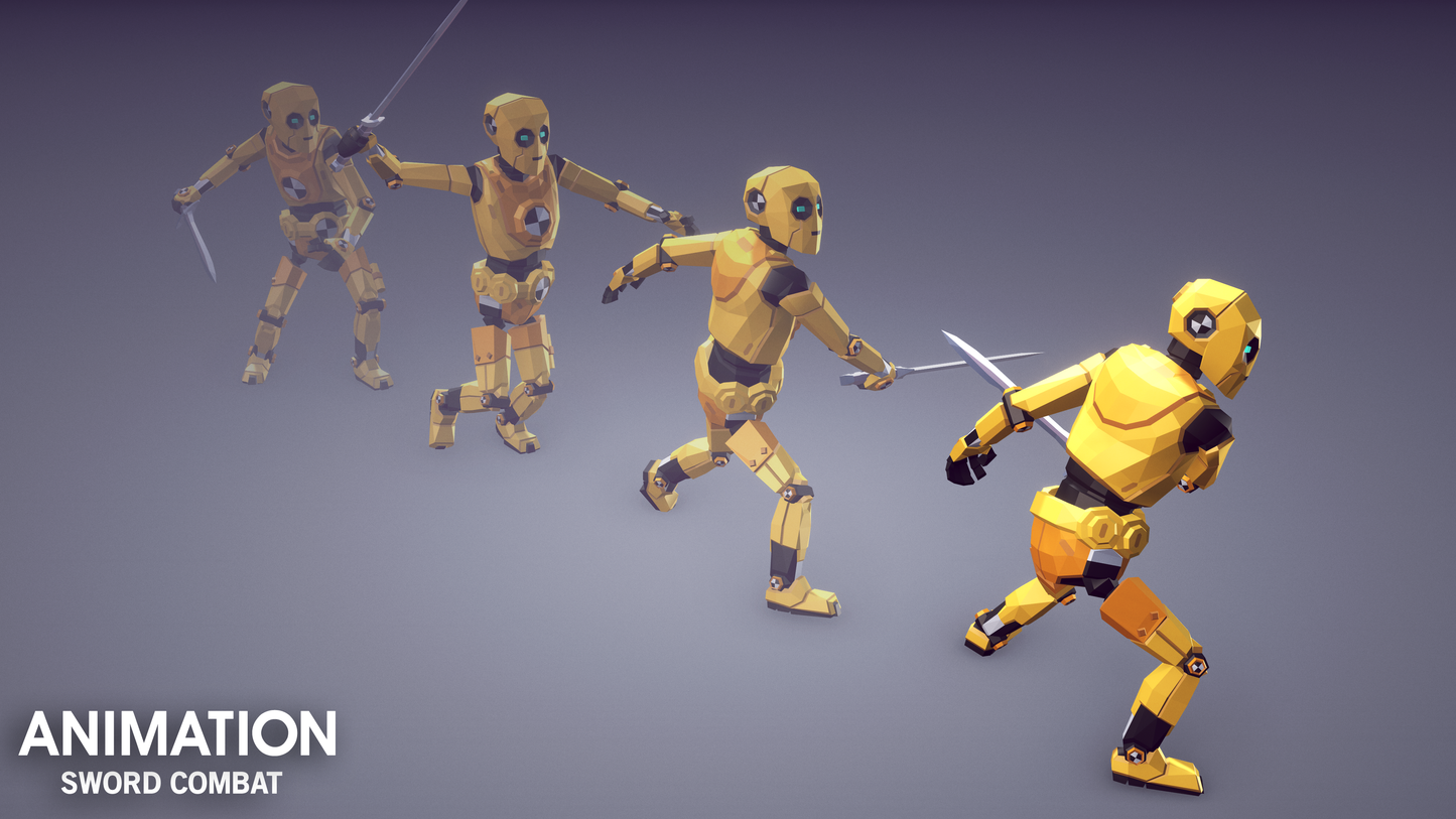 One figure displaying various sword motions from the combat animation files including heavy and light attacks