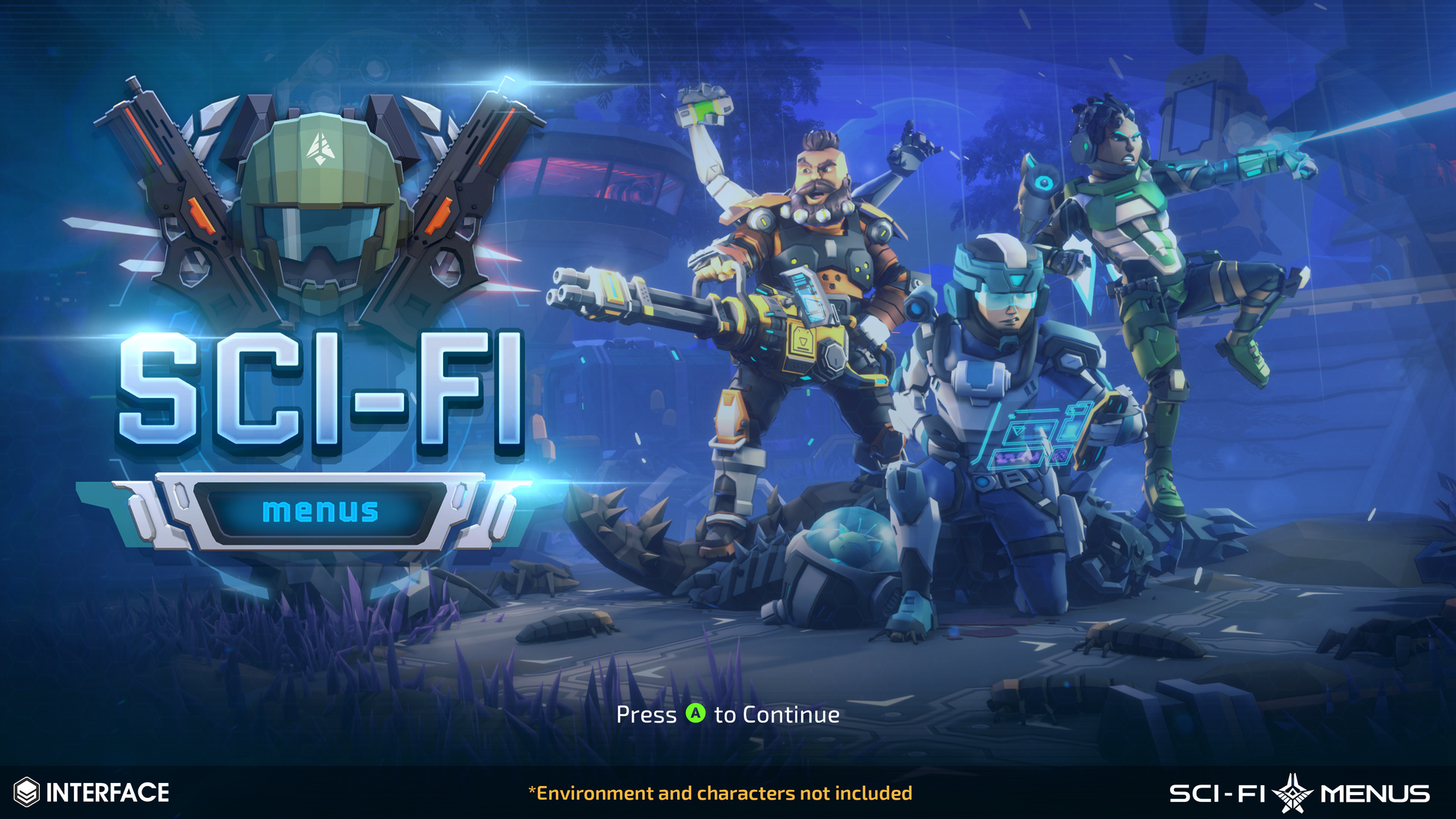Sci-fi  title menu screen with futuristic characters