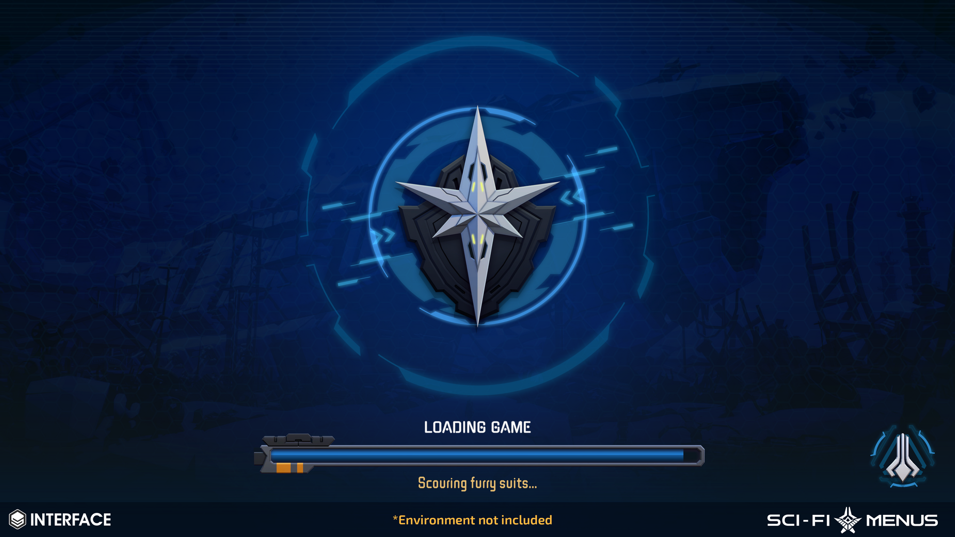 Loading screen UI with a star emblem on a dark blue background