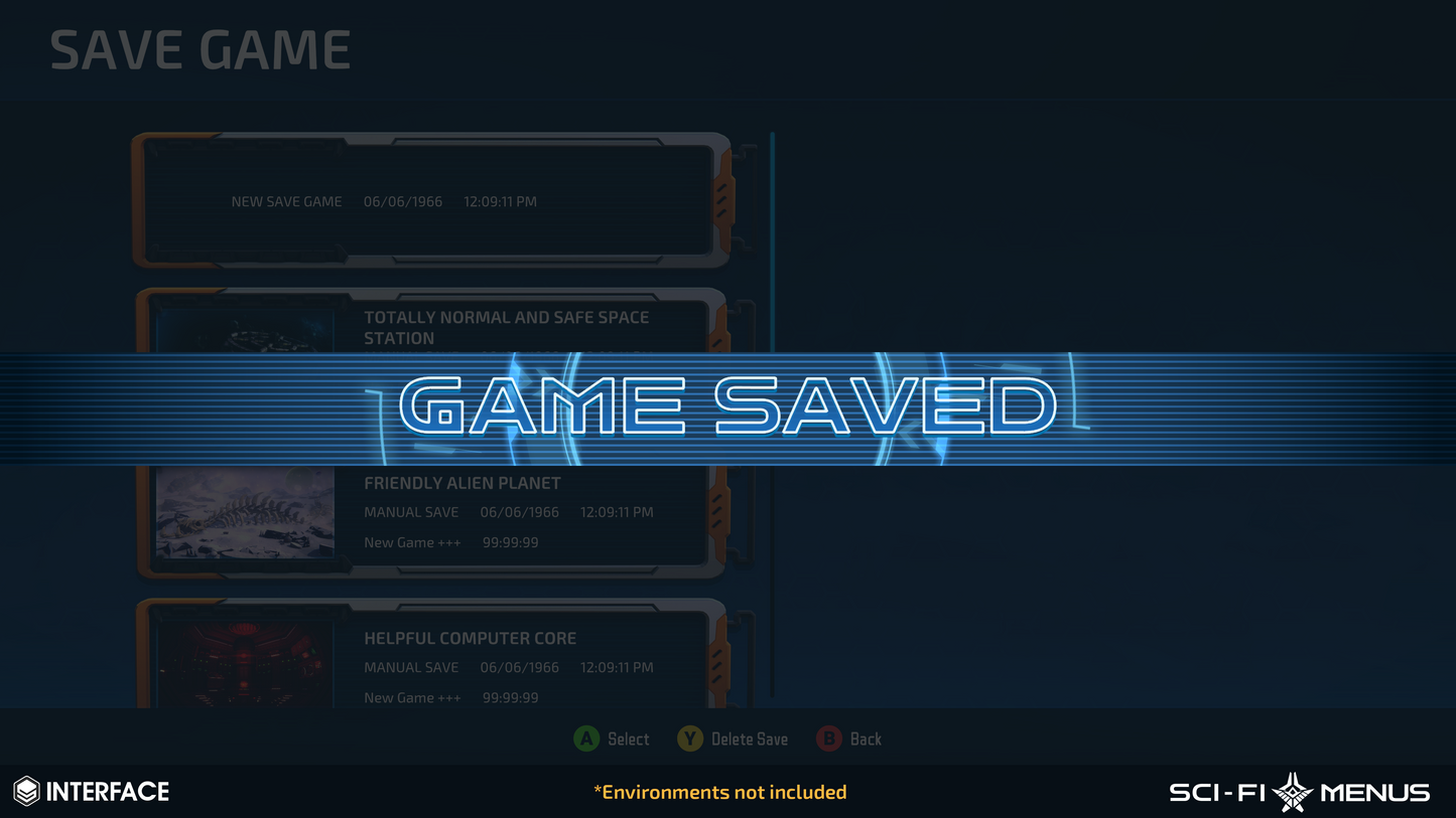 Game save confirmation screen with 'Game Saved' text
