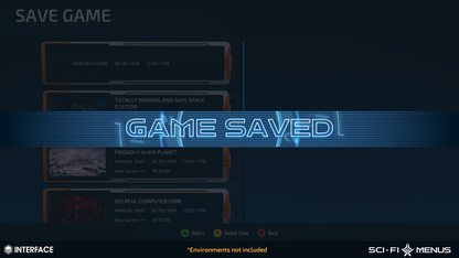 Game save confirmation screen with 'Game Saved' text