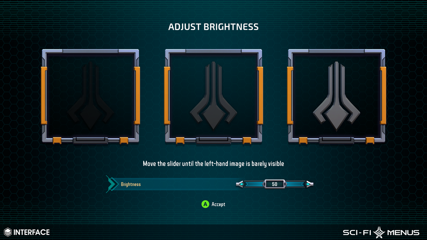 Adjust brightness interface with three images and a slider