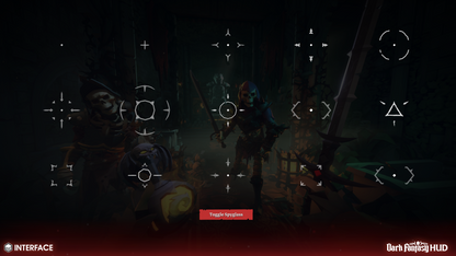 Dark fantasy game interface with character and menu options on a dark background
