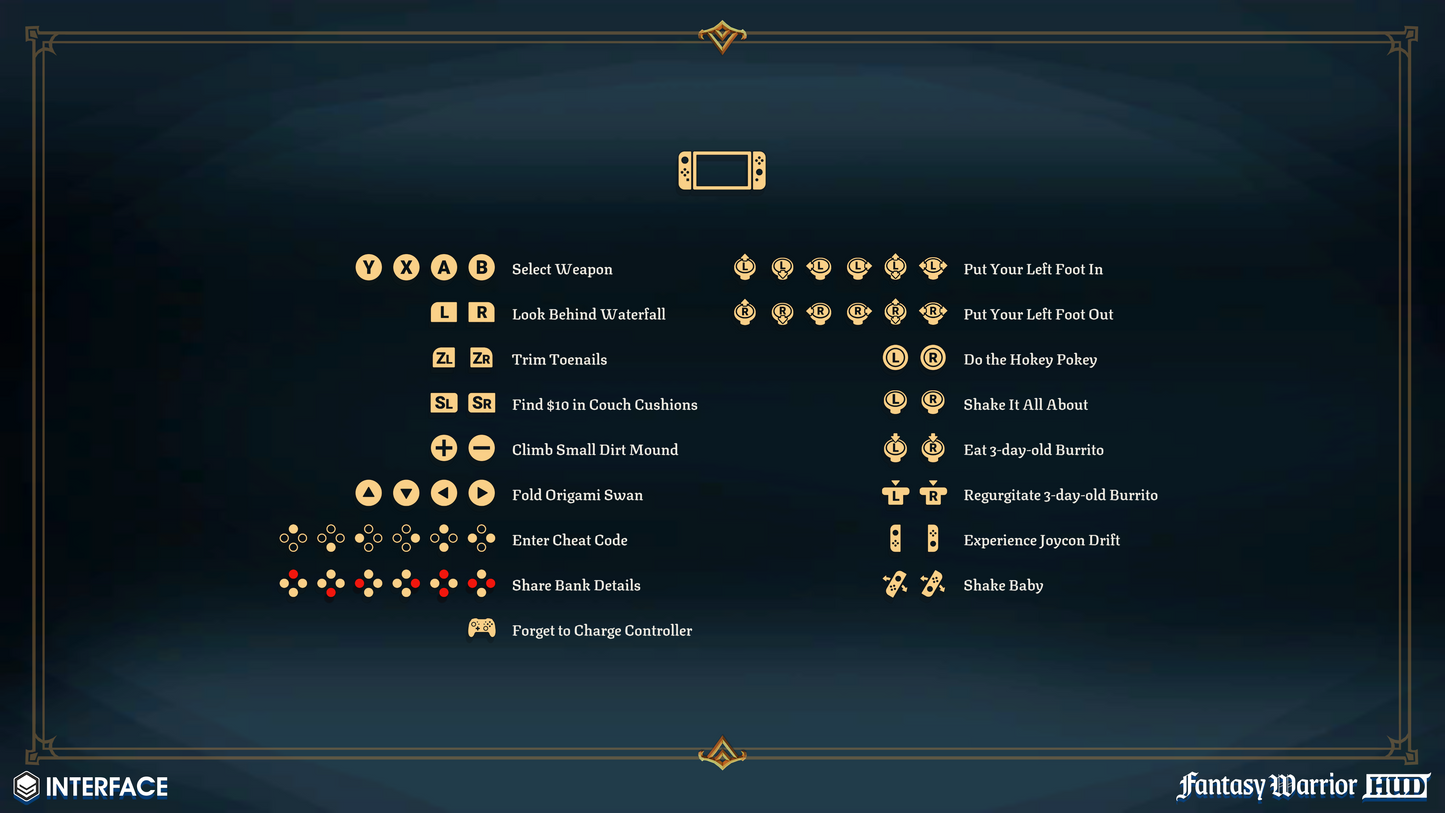 Nintendo input ineractions for game UI and HUD design