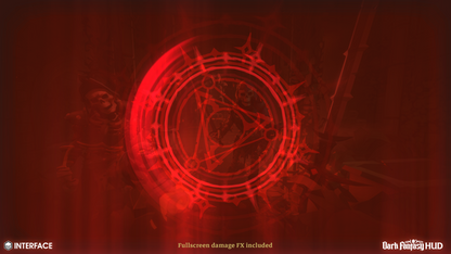 Red circular interface with intricate design on a dark background