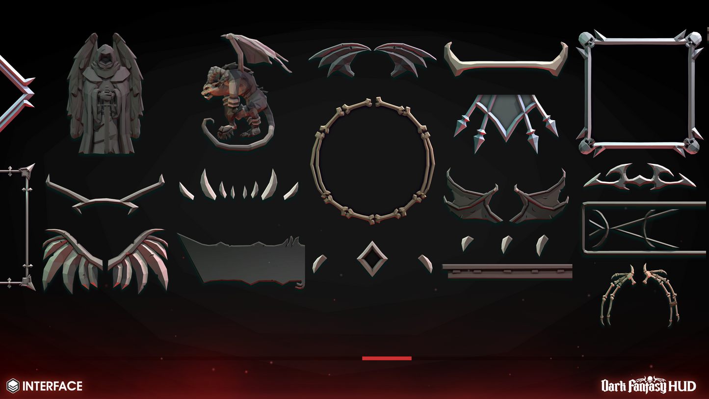 Dark fantasy interface on a black background