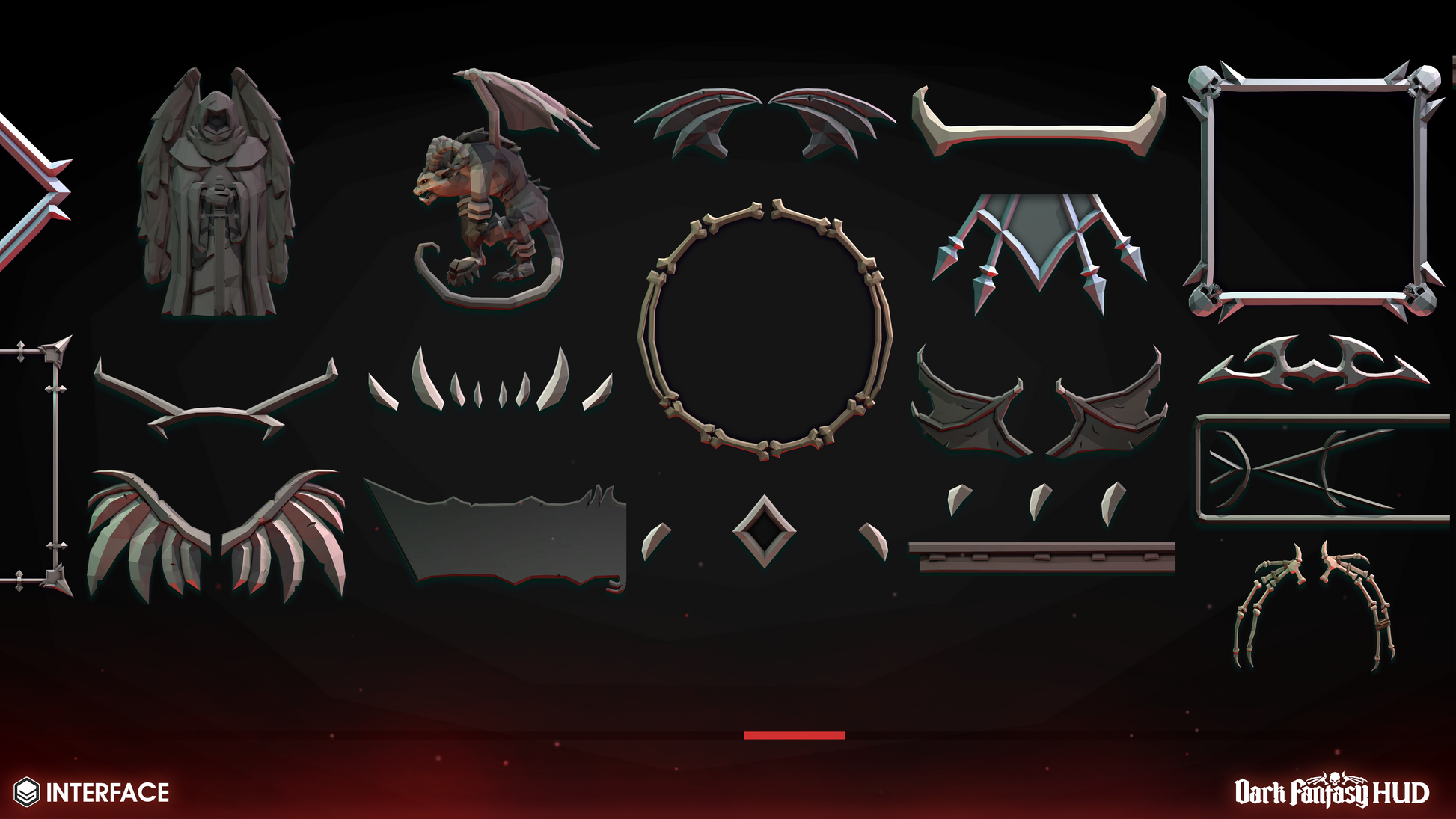 Dark fantasy interface on a black background