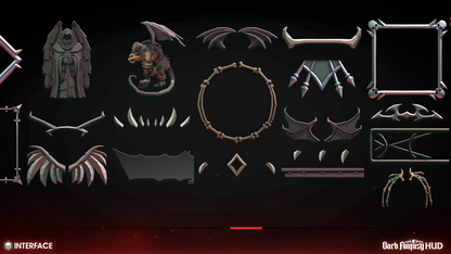Dark fantasy interface on a black background