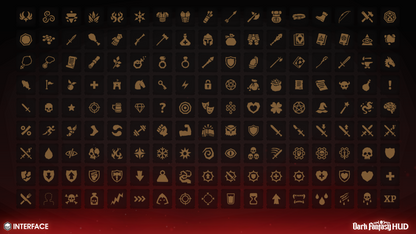 Collection of gold icons on a dark background