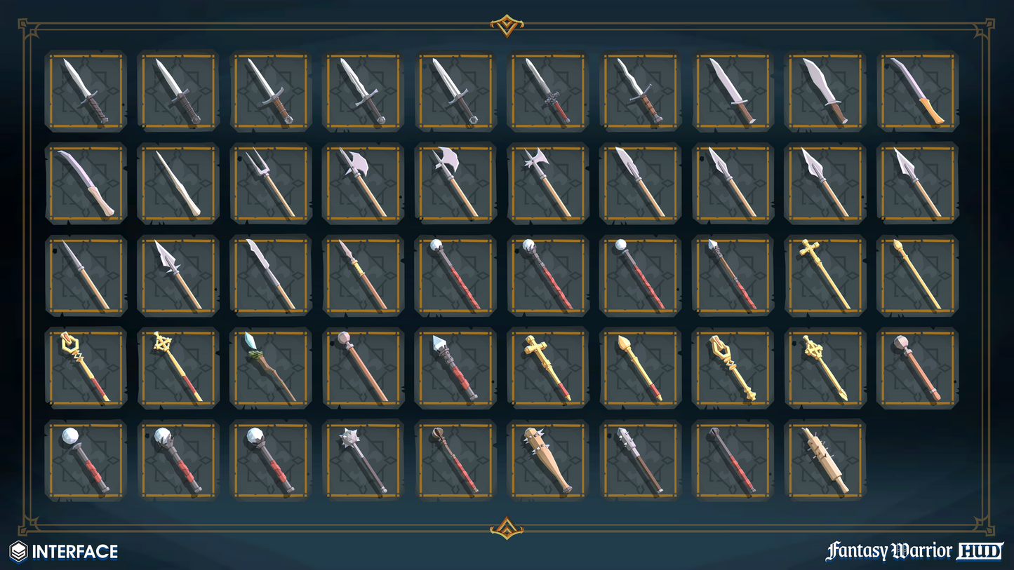 Fantasy Warrior HUD weapon icon examples