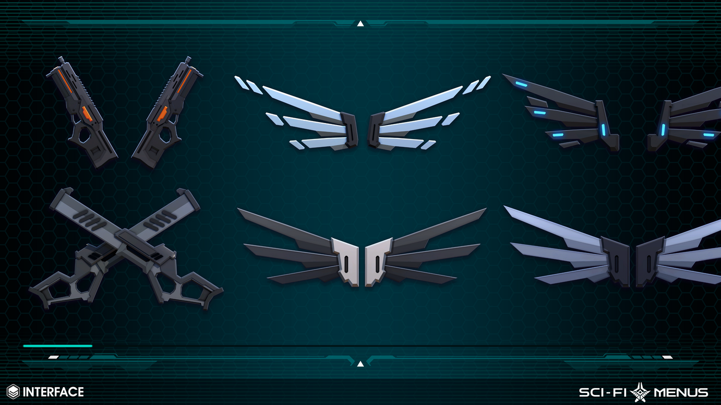 Sci-fi weapon sprites on a dark background