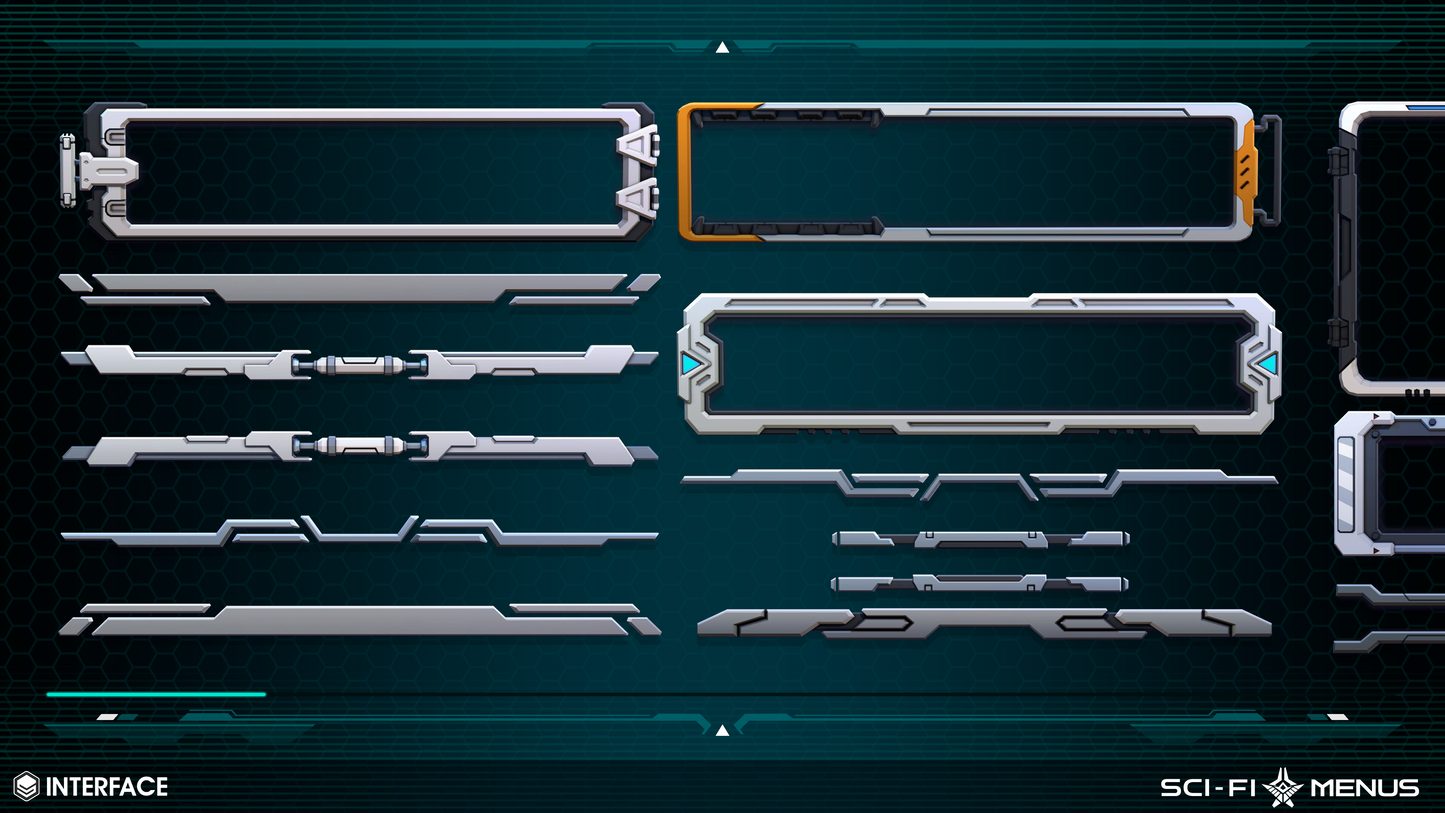 Set of sci-fi interface elements on a dark background