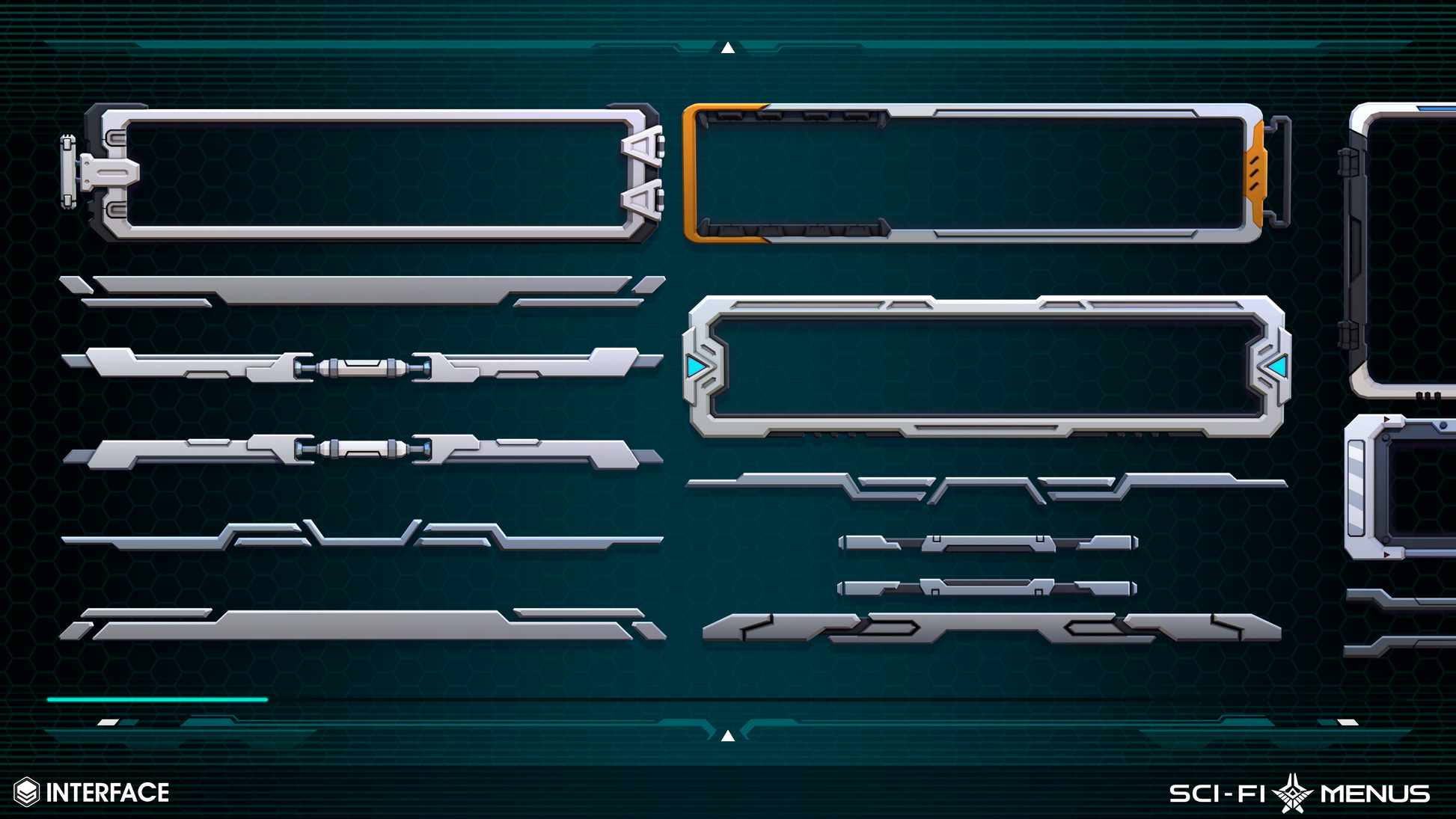 Set of sci-fi interface elements on a dark background