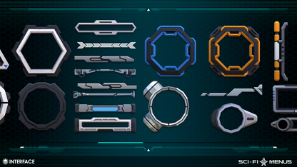 Collection of futuristic interface sprite elements