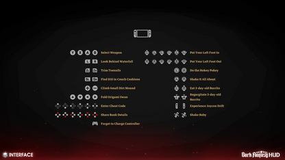 Nintendo Switch game interface with various options and icons for dark fantasy game development