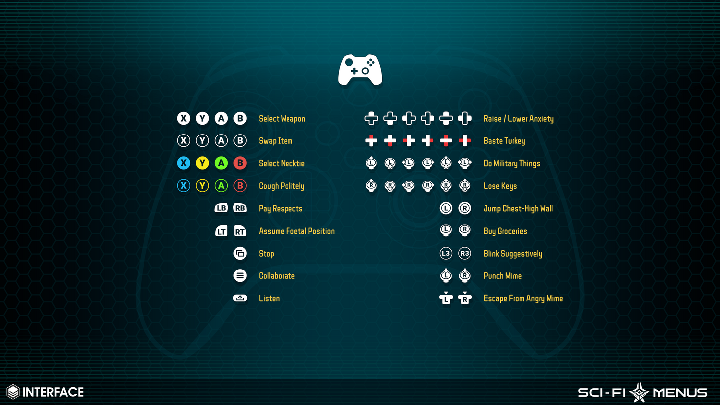 Xbox controller inputs from the Sci-FI Menu's asset pack