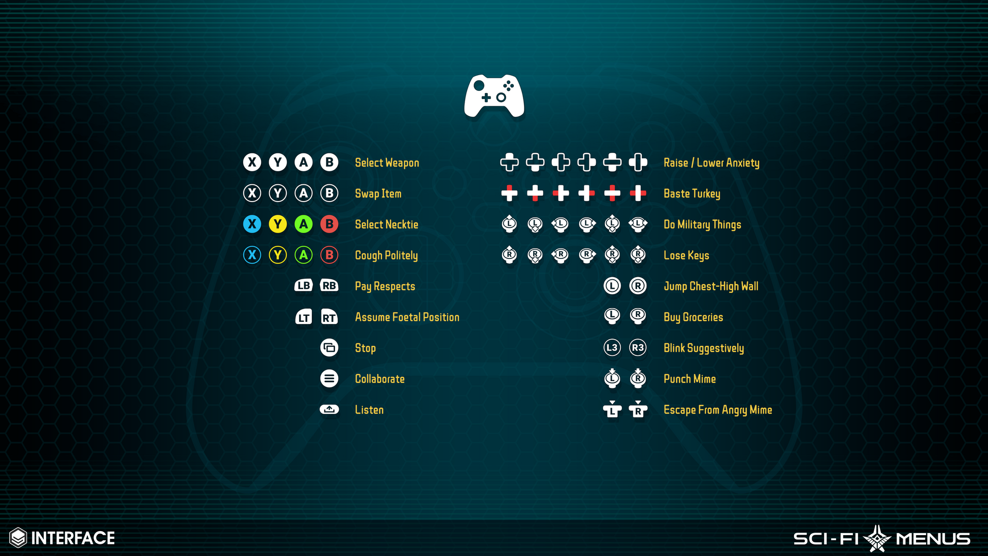 Xbox controller inputs from the Sci-FI Menu's asset pack