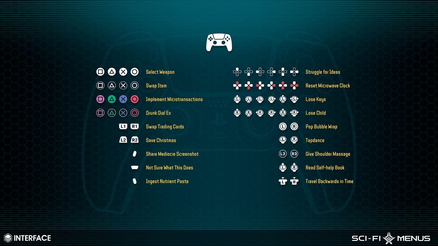 Playstation inputs from the INTERFACE Sci-FI Menus 3D asset pack