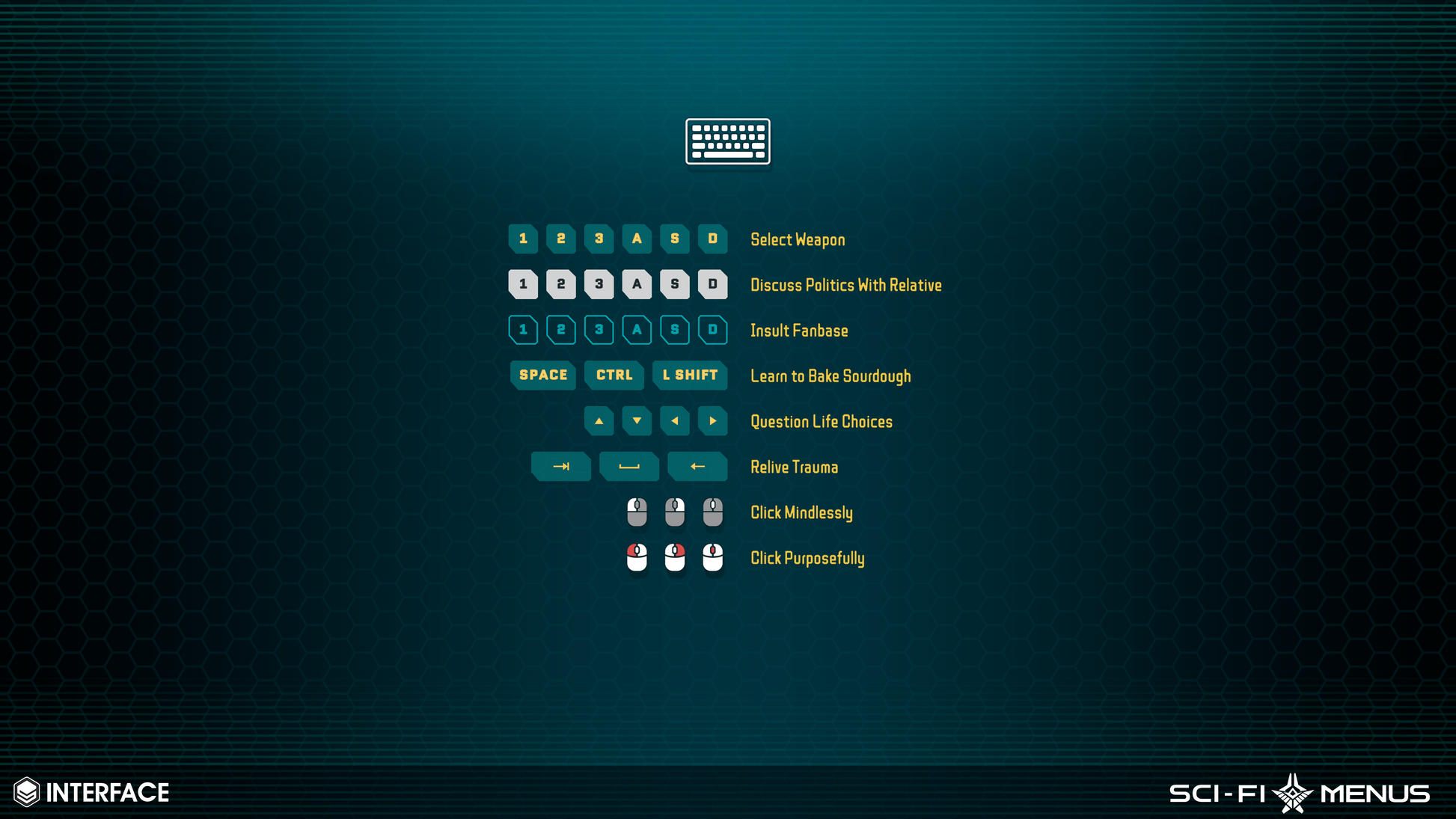 Keyboard and mouse inputs from the INTERFACE Sci-FI Menus 3D asset pack