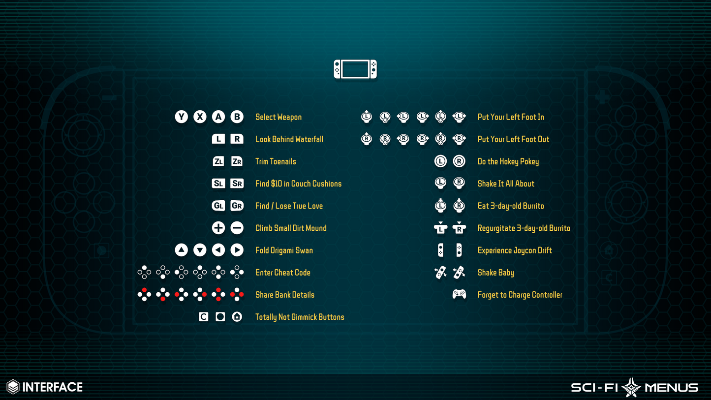 Nintendo Switch inputs from the INTERFACE Sci-FI Menus 3D asset pack