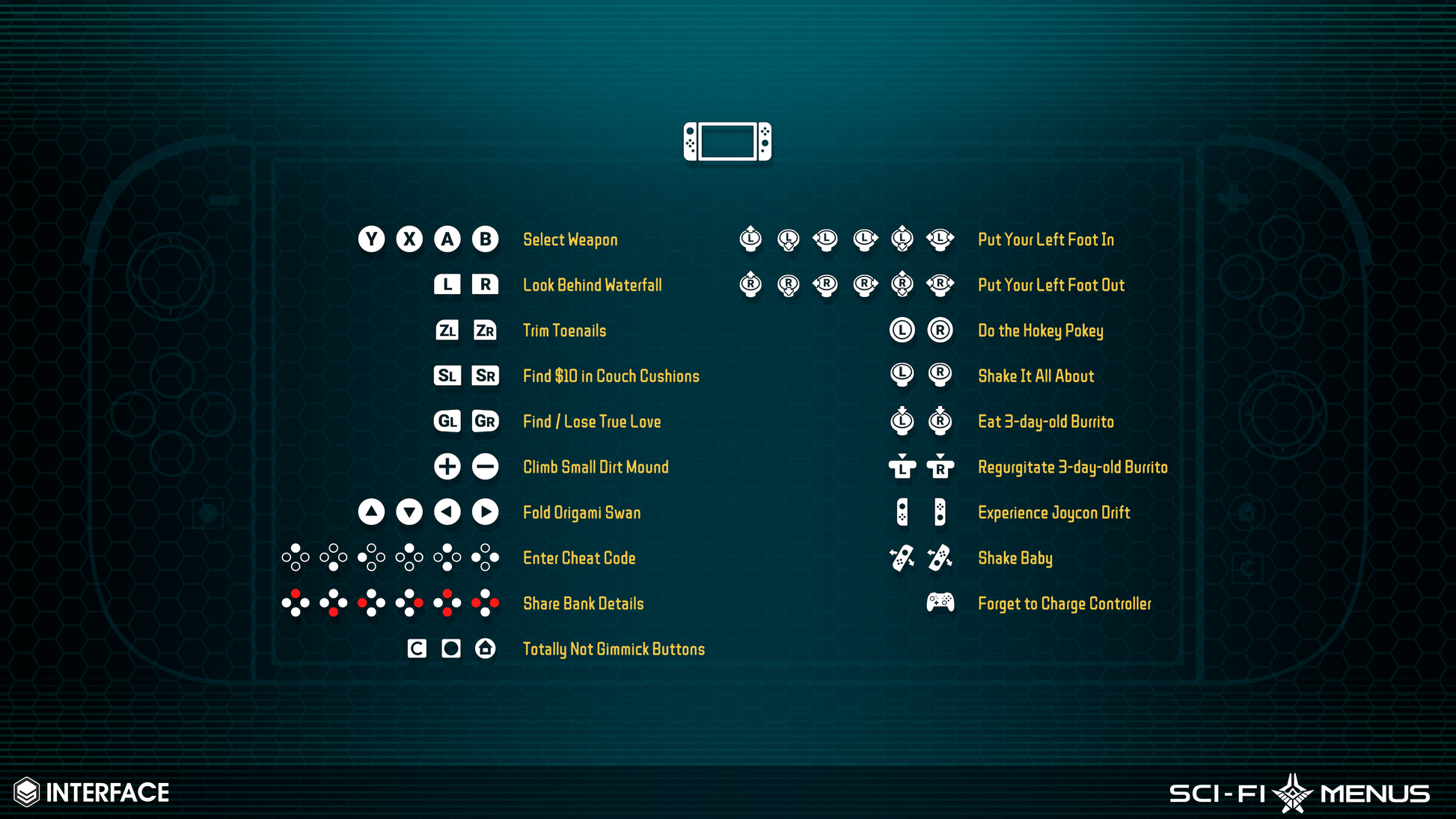 Nintendo Switch inputs from the INTERFACE Sci-FI Menus 3D asset pack