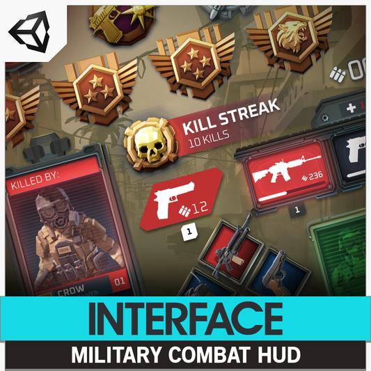 INTERFACE Military Combat HUD and UI asset pack designed by Synty for Unity game delevopment