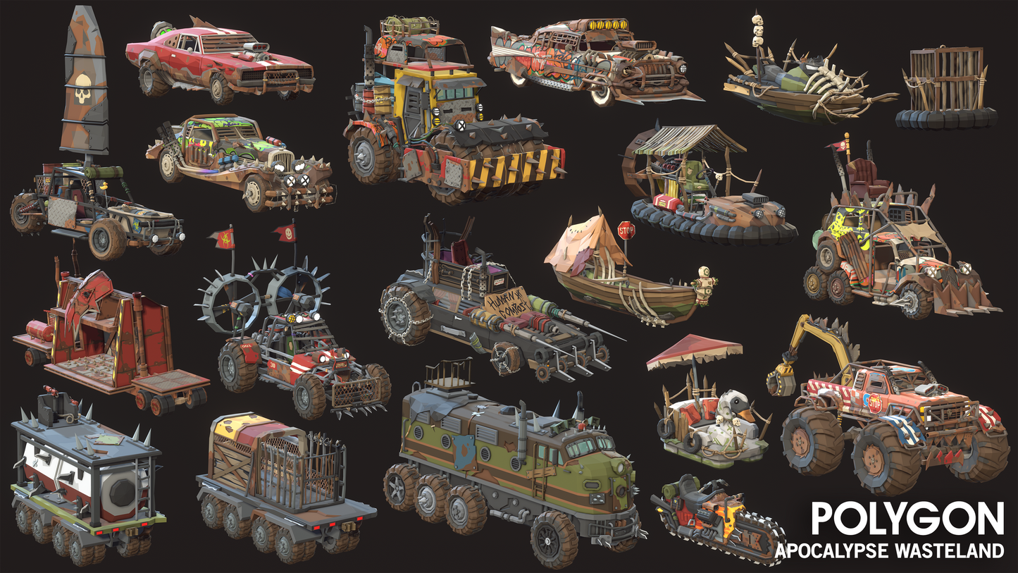 All of the Apocalypse Wasteland vehicles assets available in the pack