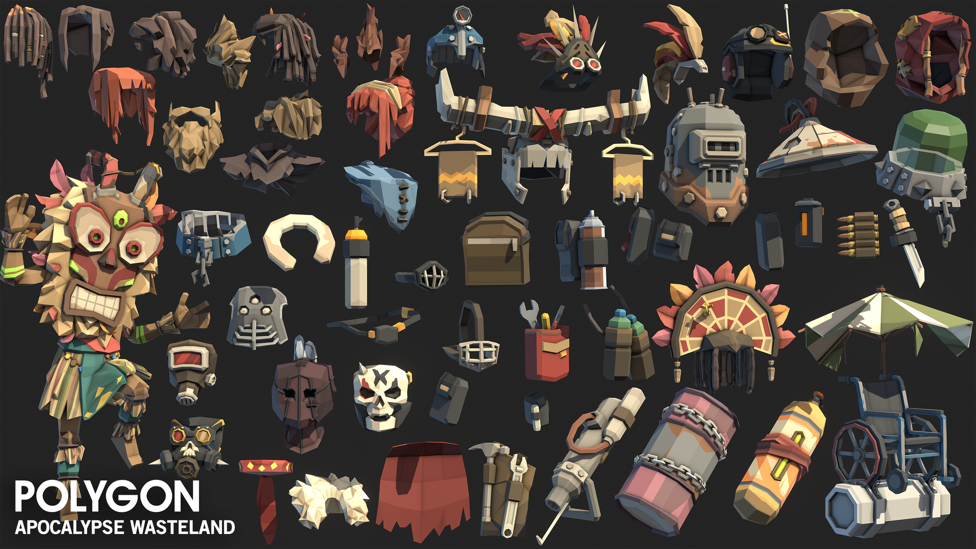 Apocalypse Wasteland character accessory asset items including helmets, collars, oxygen tanks, cloth and scrap ornaments