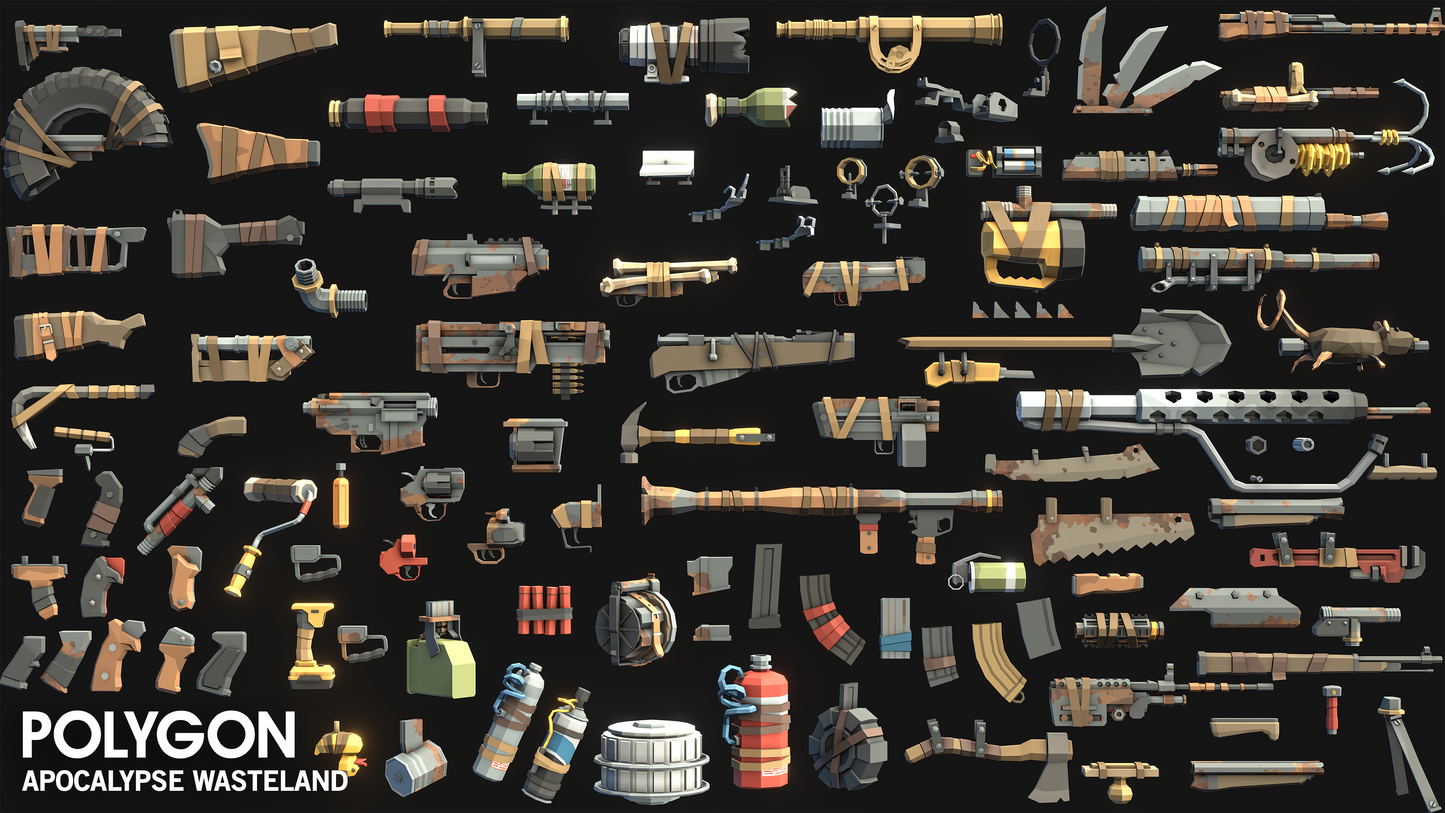 Apocalyptic modular weapon low poly assets