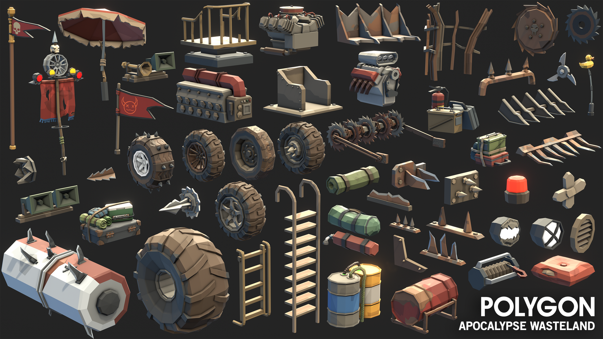 Low poly apocalyptic modular vehicle assets