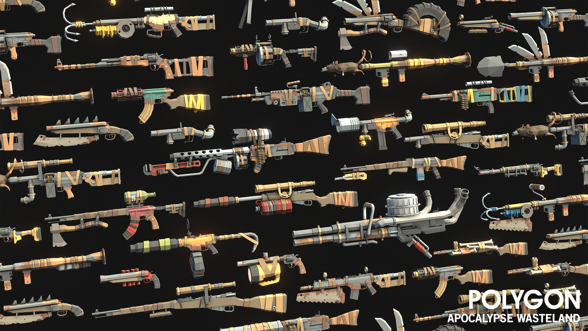 Apocalyptic low poly scrap weapon assets