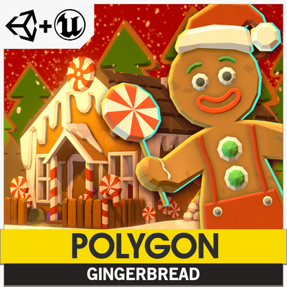 POLYGON Gingerbread icons - a cute gingerbread man in a holiday setting